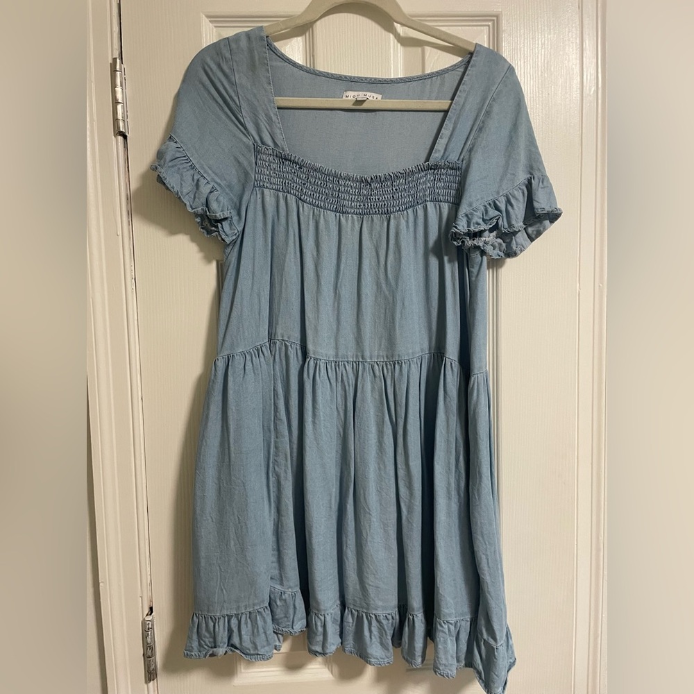 Miou Muse Babydoll Chambray Dress